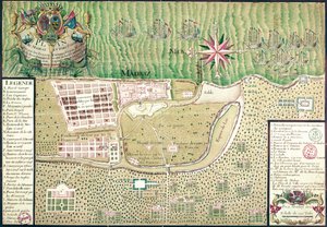 Kaart van Madras ten tijde van de verovering van de stad en Fort St. George in 1746 door de Fransen onder bevel van Mahe de la Bourdonnais, 1750